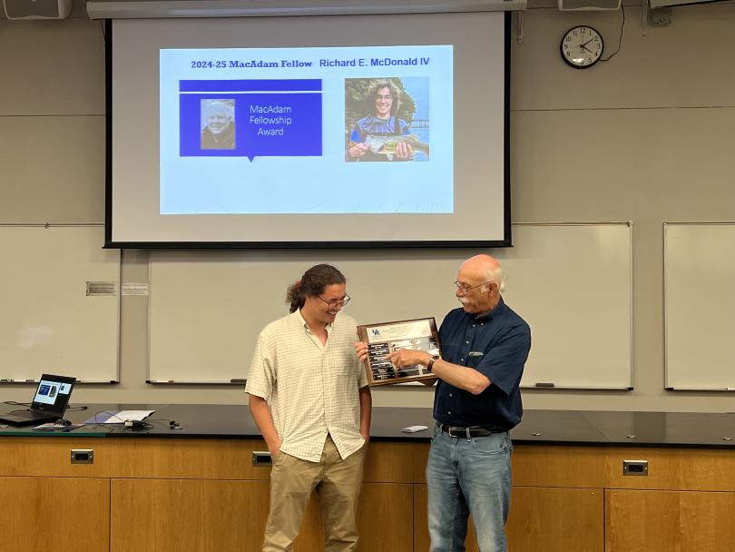 Richard E. McDonald IV, receiving the award, with Dr. Joe Brill