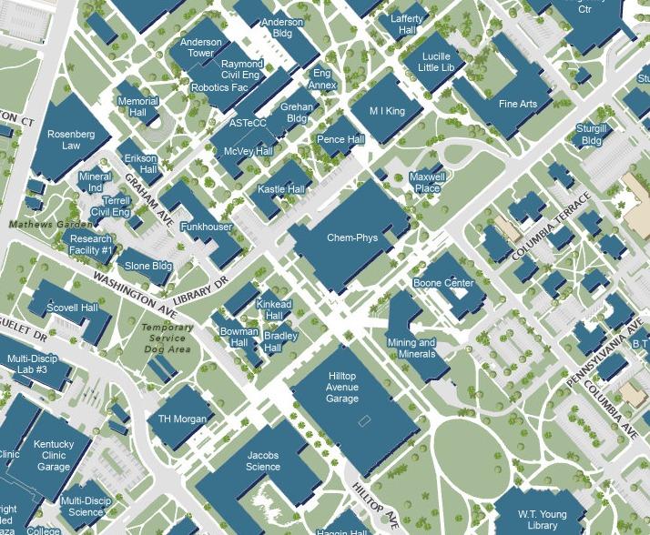 Map of the University of Kentucky campus near the Chemistry-Physics Building